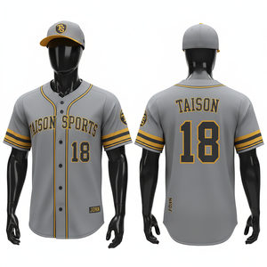 Maillot de baseball pour homme en polyester respirant, interlock, bleu ciel, rayures fines blanches, bordures marron, empiècements latéraux, logo personnalisé en twill. - Product Image 3