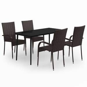 Conjunto de Comedor de Jardín de Ratán PE Marrón y Negro de 5 Piezas, Resistente - Product Image 2