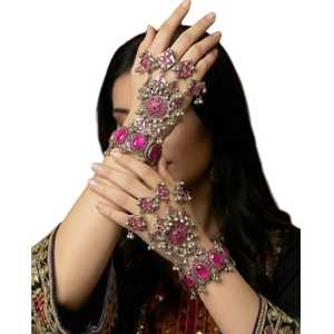 Exquisite Elaborate Vintage Traditional Tribal Engagement Wedding Gift Hand Jewelry <b>Set</b> Featuring Deep Luminous Blue Pearl Oval - Product Image 1