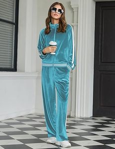 Conjunto Deportivo de Talla Grande para Mujer, Color Turquesa Sólido, con Cremallera Completa, Cordón Ajustable, Bolsillos Laterales, Transpirable, Informal, para Invierno - Product Image 5