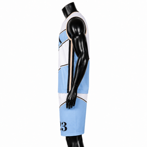 Ensemble de maillot de basket personnalisé par sublimation pour homme, sans manches, col en V, short, tissu respirant et séchage rapide - Product Image 4