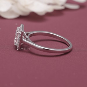 IGI Certified Princess Cut Diamond Halo Engagement - Wedding <b>Ring</b> in Solid 925 Sterling Silver - Product Image 3
