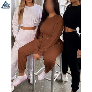 Comfortable OEM In Solid Color Best Quality Women's Casual 2 Piece Outfits Tracksuit Long Sleeve Ladies Gym Crop Tops Pants <b>Set</b> - Product Image 6