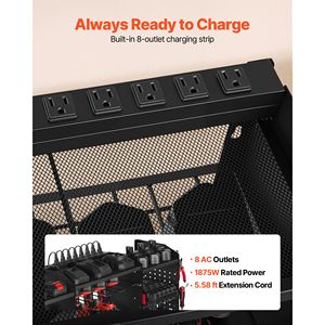 Stazione di ricarica a parete a 3 livelli per utensili elettrici con multipresa da 1,7 m e 8 supporti per trapani - Product Image 4