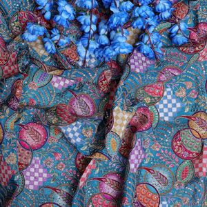 Tela Brocada de Seda/Algodón con Bordado Floral y Rayas, Color Rosa Rubí Natural, Rosa Bebé, Rosa Claro, Rosa Rubor, Ornamental - Product Image 5