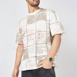 Camiseta Blanca de Lujo, Nueva Colección, con Estampado Cuadriculado Beige, Estilo Urbano Minimalista, Corte Holgado, Manga Corta, Informal para Hombre - Product Image 2