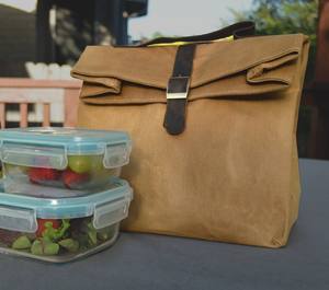 Bolsa de Almuerzo de Lona y Cuero Resistente, Bolsa Térmica Aislada, Porta Comida Impermeable para Viajes LCLB-0004 - Product Image 5