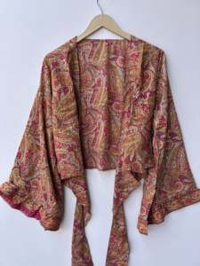 Lot de hauts en soie pour femmes, style rétro, à manches cloche, à nouer, avec 3 façons de porter, style hippie bohème, à nouer devant - Product Image 2