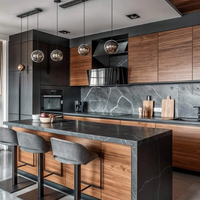 Meubles de cuisine modernes sur mesure Aige avec îlot central, armoires de cuisine modernes en contreplaqué pour hôtel, appartement, villa et maison