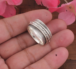 Wholesale Shree Jaipur <b>Silver</b> 925 <b>Sterling</b> <b>Silver</b> Spinner <b>Ring</b> Handmade Texture Band <b>Anxiety</b> Fidget <b>Ring</b> for Men Women Party - Product Image 3