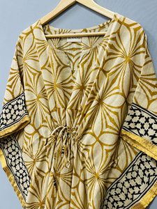 Bagru Print Green Cotton Handmade Natural Waist <b>Kaftan</b> Women Comfortable Casual Floor-Length <b>Maxi</b> Dress Parties Sleepwear Summer - Product Image 6