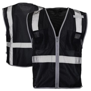 HiVi Men's Security Vest Breathable Mesh Personal Protective Clothing Fluorescent Reflective Safety Features Black Worker Vest - Product Image 5