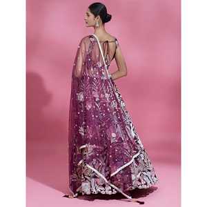 Espectaculares vestidos de cóctel de red de lentejuelas de vino para ropa de compromiso Lehenga Choli - Product Image 5