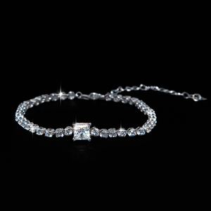 RAMDUT IMPEX Moissanite Princess-Cut Claw Setting Tennis Bracelet Silver Plated Trendy Unisex Engagement Wedding <b>Gift</b> GRA Model - Product Image 1