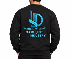 OARH_INT Industry Men's <b>Black</b> <b>Crew</b> <b>Neck</b> <b>Sweatshirt</b> Regular Fit 100% Cotton Printed Logo Front Casual Autumn Wear - Product Image 2