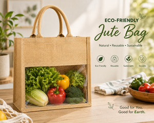 Sac cadeau en jute écologique avec fenêtre transparente et ouverture supérieure avec poignée - Product Image 4