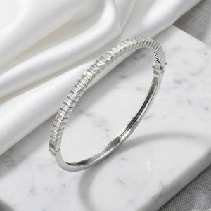 3.50 CTW Emerald Cut Synthetic (Lab Grown) Diamond Women's 10k Gold Plated IGI Certified Luxury Bangle Tennis <b>Bracelet</b> - Product Image 3