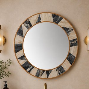 Modern Artisan Made Customized Bone Inlay Round Wall Decor <b>Mirror</b> Frame for Home Wedding in India - Product Image 1
