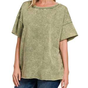 Camiseta de cuello redondo informal para mujer, estilo vintage, con lavado ácido, diseño personalizado, venta al por mayor - Product Image 6