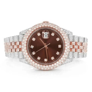 Reloj HUMERAJEWELS de lujo con caja cuadrada de acero inoxidable, movimiento de cuarzo con moissanita, puntero analógico-digital, fecha automática y cristal de zafiro. - Product Image 1