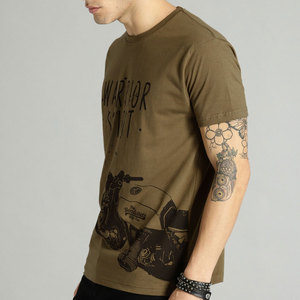 Warrior <b>Spirit</b> Men's Short Sleeve T-Shirt Olive Green Motorcycle Print Casual Cotton Jersey O-Neck Regular Fit - Product Image 3