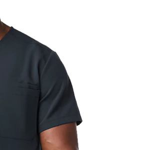 Haut de blouse médicale à col en V et manches courtes pour homme, gris foncé, avec poche poitrine, uniforme d'infirmier d'hôpital - Product Image 4