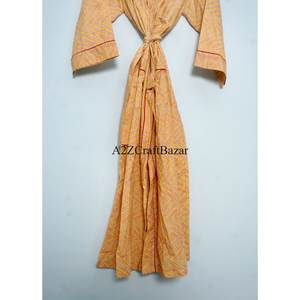 Robe de mariée longue en coton indien imprimé à la main avec motif floral, kimono, peignoir, robe de chambre pour l'été et le printemps - Product Image 5