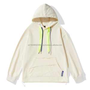 Sudadera con hombros descubiertos de gran tamaño azul marino para mujeres y adolescentes, sudaderas con capucha bordadas para invierno, teñidas lisas - Product Image 3