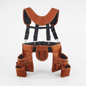<b>Carpenter</b> <b>Tool</b> Belt With Suspenders Brown Leather Construction <b>Tool</b> Harness With Multiple Pockets For <b>Tools</b> And Equipment - Product Image 3