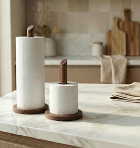 Support de papier essuie-tout en bois sur pied, porte-rouleau de cuisine autoportant, décoration écologique pour la maison - Product Image 1