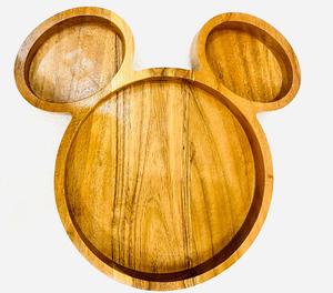 Handcrafted Wooden Serving Tray with 3 Compartments | Cartoon Mouse Shape Snack & Serving Platter - Product Image 3