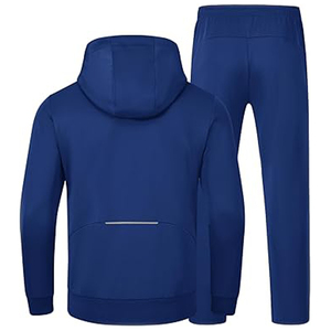 Men's Hooded Tracksuit Set Solid Blue Full <b>Zip</b> Sweatshirt With Side <b>Pockets</b> And Matching Pants Casual Autumn Wear - Product Image 4