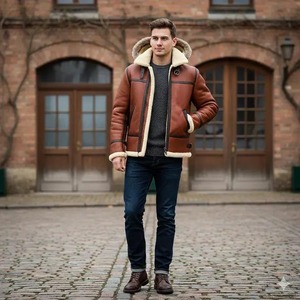 Blouson aviateur en peau de mouton véritable pour homme, avec capuche, style B3 - Product Image 1