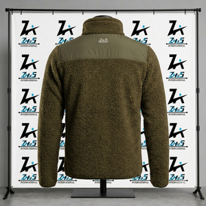 2026 Men's Olive Green Fleece Sherpa Slim <b>Patchwork</b> <b>Jacket</b> Zipper Closure Windproof Winter Casual Outerwear - Product Image 2