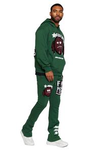 2025 printemps nouveautés Chenille lettre Patch recadrée à capuche empilé pantalons de survêtement surdimensionnés survêtements 2 pièces survêtements évasés - Product Image 3