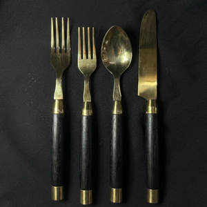 Ensemble de couverts en argent plaqué or PVD avec manche en résine pour hôtel, restaurant, mariage, location, service pour 4 personnes - Product Image 6