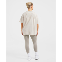T-shirt de sport beige surdimensionné pour femme, coupe décontractée, manches courtes, ultra doux, léger et design, idéal pour la gym