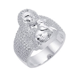 Bague Religieuse en Platine avec Incrustation de Diamants, Motif Saint et Agneau, Or Massif 14K, Unisexe, pour Mariage, Anniversaire, Cadeau et Occasions Spéciales - Product Image 2