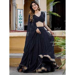 Exquisito negro Laheriyah estampado Georgette diseñador Lehenga Choli para mujer - Product Image 6