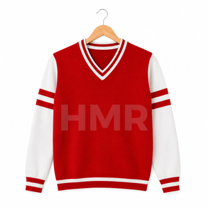 HMR Women Acrylic Sisterhood Women's Red White Contrast Color V Neck Long Sleeve Knitted Preppy Style <b>Cardigan</b> <b>Sweater</b> - Product Image 5