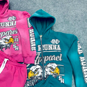 Ensemble survêtement personnalisé pour filles : sweat à capuche zippé et pantalon de jogging amples imprimés DTG – Séchage rapide, écologique - Product Image 4