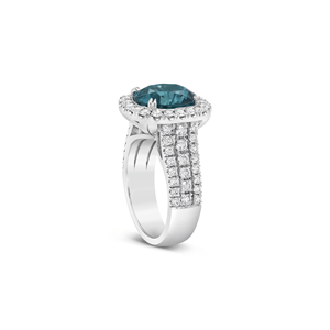 Anillo de Compromiso de Oro de 18K con Zirconia Azul de 6.78ct y Diamante Natural de 1.39ct, Incrustaciones con Patrón Numérico, Joyería Romántica para Mujer - Product Image 5