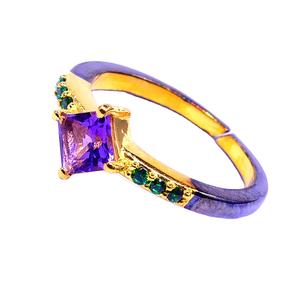 Vêtements de fête 925 argent Sterling améthyste Tsavorite pierres précieuses élégante éternité mode doigt bague réglable - Product Image 1