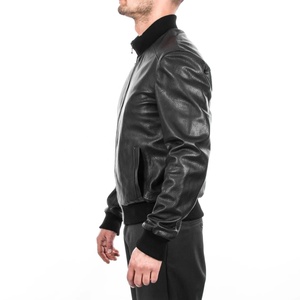 Chaqueta de cuero para hombre de nuevo estilo Estilo de bombardero de invierno con cuello redondo y cierre de cremallera Servicio OEM disponible - Product Image 3
