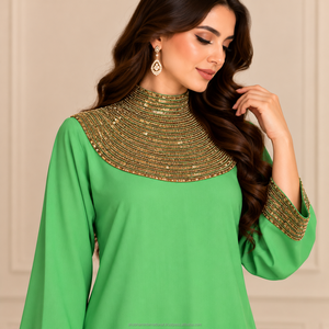 Abaya Kaftan Premium Hecha a Mano para Mujer con Elegantes Detalles Bordados en Modal para Fiestas Nocturnas, Bodas y Celebraciones - Product Image 2
