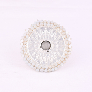 Gray Cat'seye & Pearl Gemstone Bezel Setting Silver Plated Floral Design <b>Boho</b> Adjustable Big <b>Ring</b> - Product Image 1