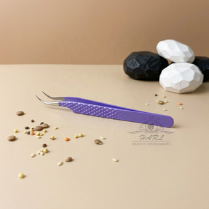 Pinzas curvas antideslizantes de color morado para extensión de pestañas, pinzas para pestañas con logo personalizado, pinzas para extensión de pestañas, suministros para extensión de pestañas - Product Image 3