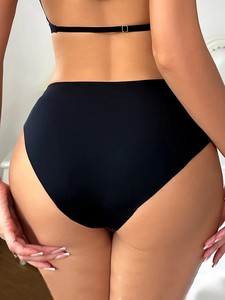 Braguitas Sexys de Cintura Alta para Mujer, Color Sólido, con Ribete de Encaje, Transpirables, de Nailon/Algodón, para Uso Diario, Vacaciones y Fiestas - Product Image 5