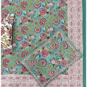Jaipur 100% Cotton King Flat Bed Sheet 3 <b>PC</b> <b>Set</b> Hand Block Printed Breathable Soft Durable Machine Washable 200TC Floral Design - Product Image 1