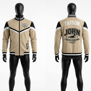 Veste d'entraînement pour hommes pour cheerleading, tissu polyester spandex premium GSM, design à panneaux gris-blanc, logo personnalisé par sublimation et broderie. - Product Image 5